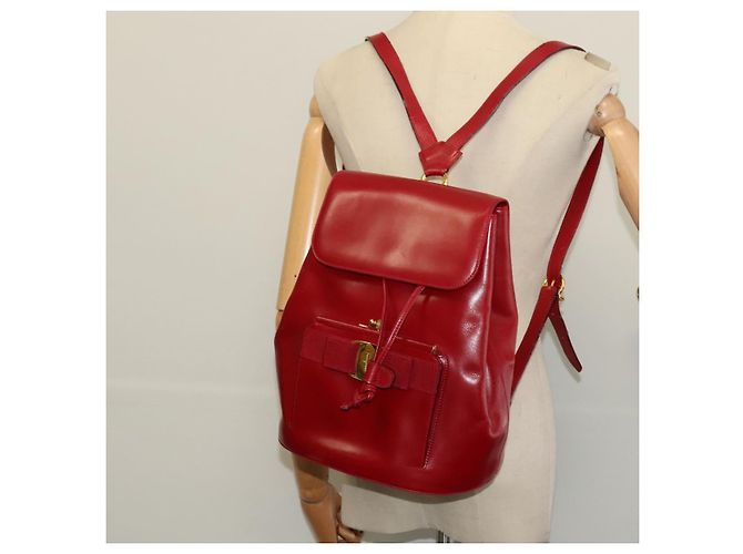 Zaino Vala in pelle rossa e oro Auth 138862 di Salvatore Ferragamo - vista 22