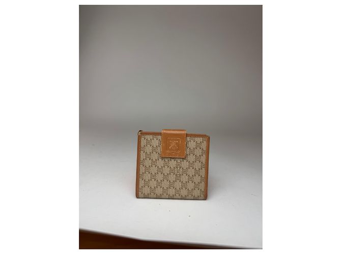 Triomphe Céline Vintage Celine Paris Monogram Leather wallet beige brown - view 14