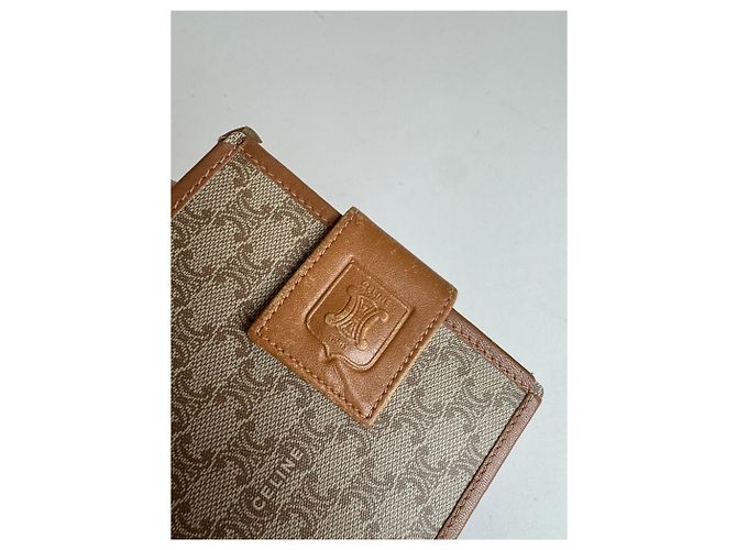 Triomphe Céline Vintage Celine Paris Monogram Leather wallet beige brown - view 3