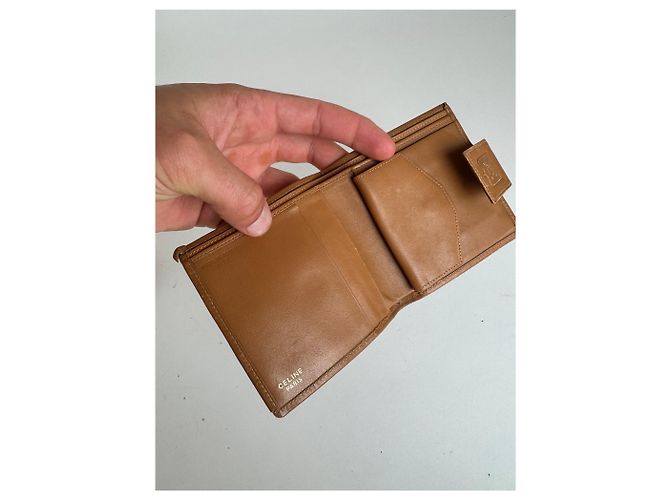 Triomphe Céline Vintage Celine Paris Monogram Leather wallet beige brown - view 4