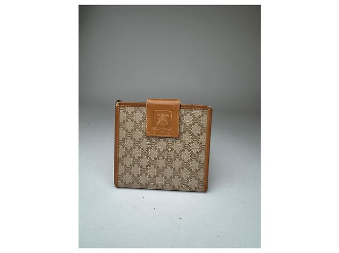 Triomphe Céline Vintage Celine Paris Monogram Leather wallet beige brown - view 6