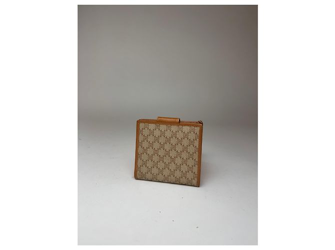 Triomphe Céline Vintage Celine Paris Monogram Leather wallet beige brown - view 8