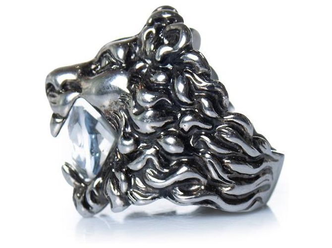 Gucci, Unisex Löwenkopf-Ring mit transparentem Stein Silber Weiß - Ansicht 2