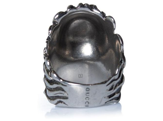 Gucci, Unisex Löwenkopf-Ring mit transparentem Stein Silber Weiß - Ansicht 3