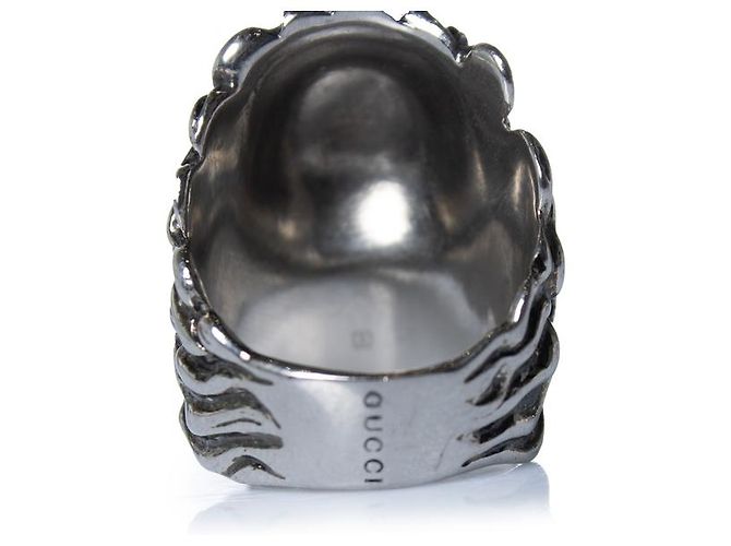 Gucci, Unisex Löwenkopf-Ring mit transparentem Stein Silber Weiß - Ansicht 6