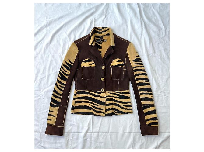 Just Cavalli Lederjacke mit Tierdruck Braun Zebra-druck - Ansicht 2
