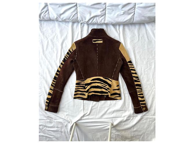Just Cavalli Lederjacke mit Tierdruck Braun Zebra-druck - Ansicht 3