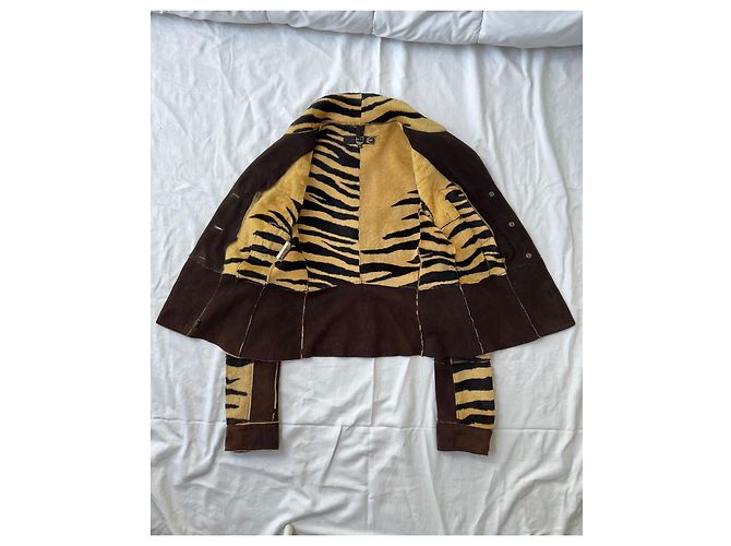 Just Cavalli Lederjacke mit Tierdruck Braun Zebra-druck - Ansicht 4