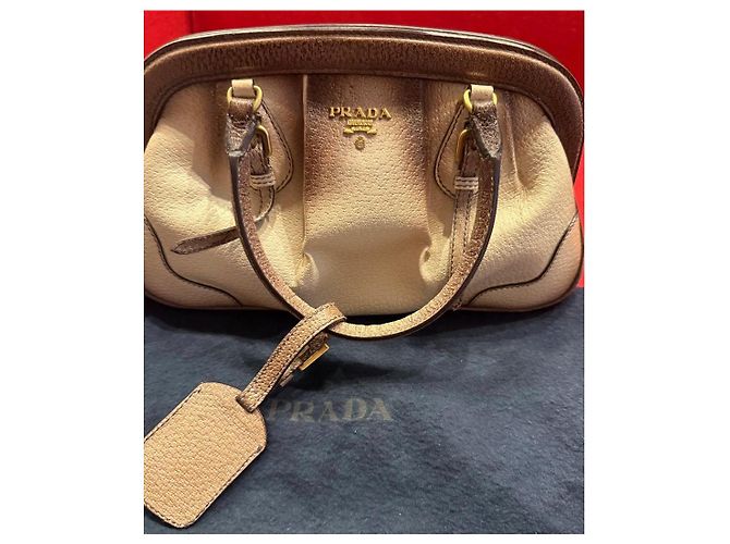 Borsa Prada Wild Boar Antik Pelle Beige Ombré Marrone - vista 14