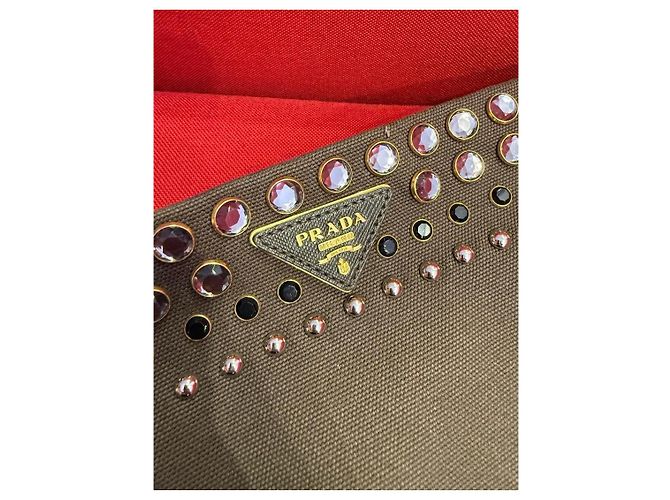 Prada Pochette con zip impreziosita da cristalli Cachi - vista 13