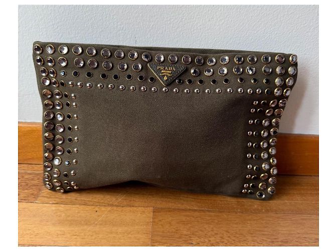 Prada Pochette con zip impreziosita da cristalli Cachi - vista 2