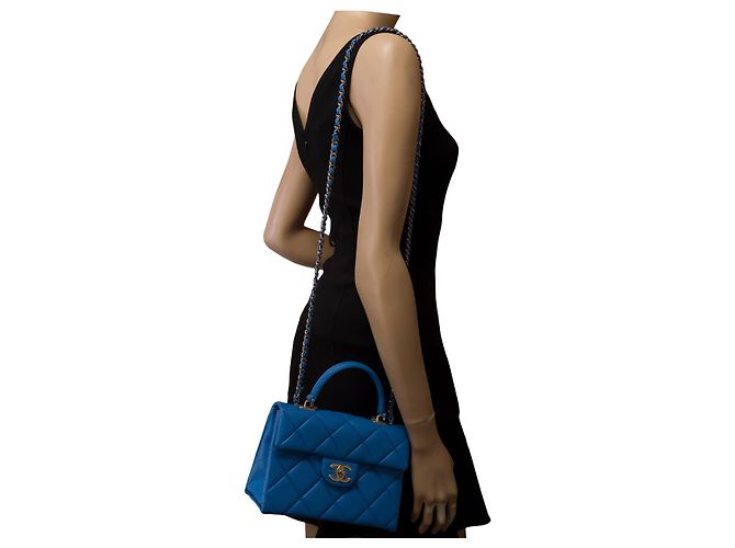 Borsa CHANEL Timeless Classica con Manico Superiore in Pelle Blu - 102848 - vista 12