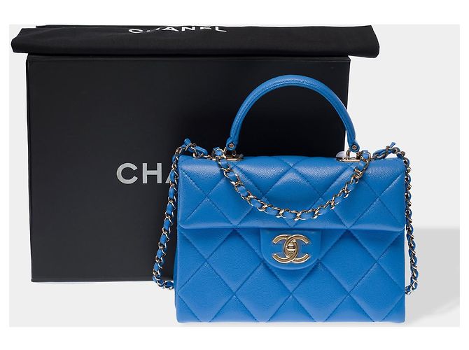 Borsa CHANEL Timeless Classica con Manico Superiore in Pelle Blu - 102848 - vista 2