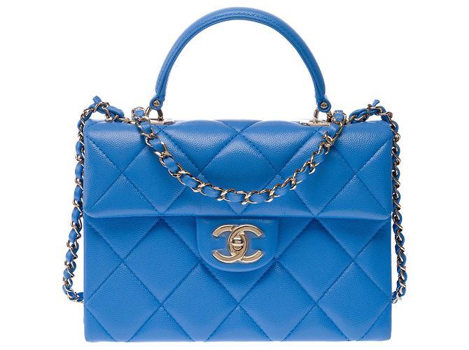 Borsa CHANEL Timeless Classica con Manico Superiore in Pelle Blu - 102848 - vista 3