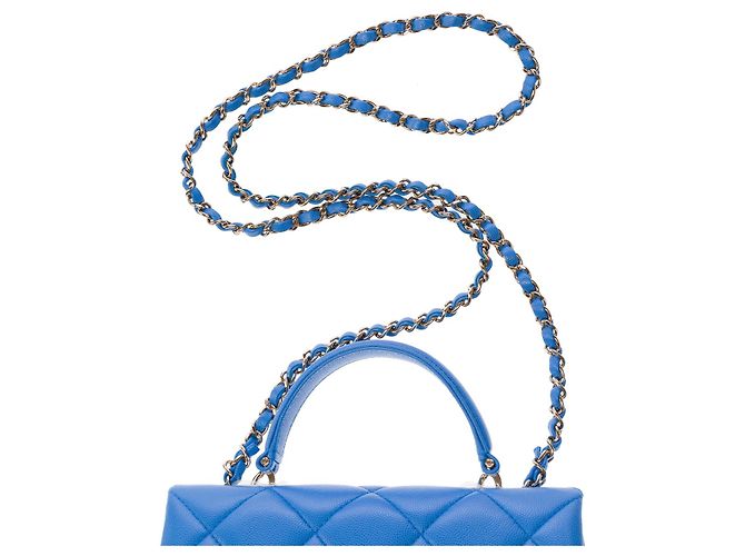Borsa CHANEL Timeless Classica con Manico Superiore in Pelle Blu - 102848 - vista 9
