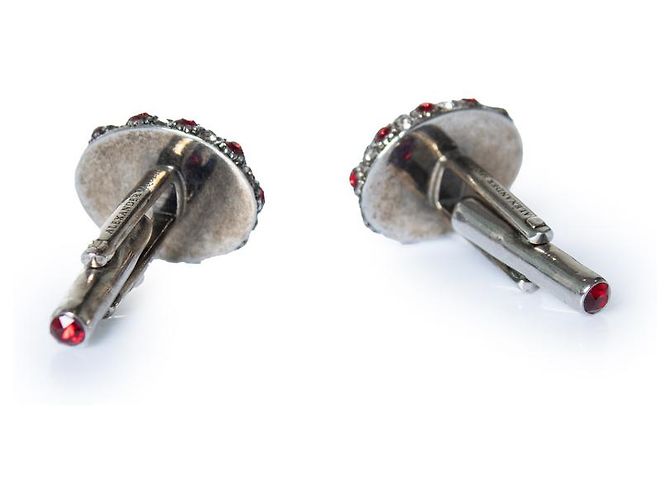 Alexander McQueen, gemelli con pietre Nero Argento Bianco Rosso - vista 3