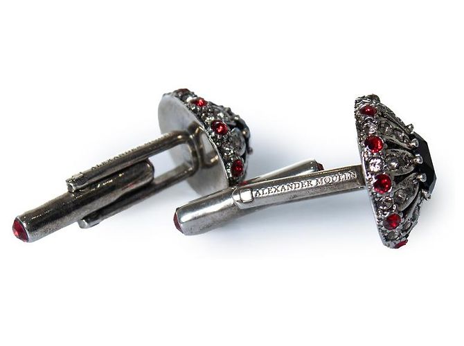 Alexander McQueen, gemelli con pietre Nero Argento Bianco Rosso - vista 4