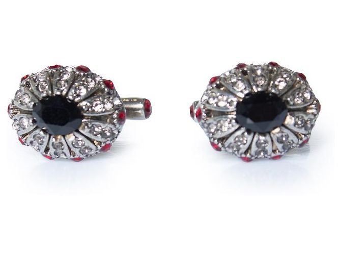Alexander McQueen, gemelli con pietre Nero Argento Bianco Rosso - vista 6