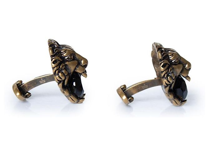 Gemelli Gucci con testa di leone e pietra nera Nero D'oro - vista 4