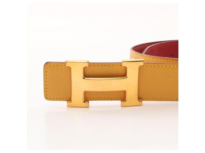 Ceinture Hermès Constance en cuir Epsom Rouge Jaune - vue 2