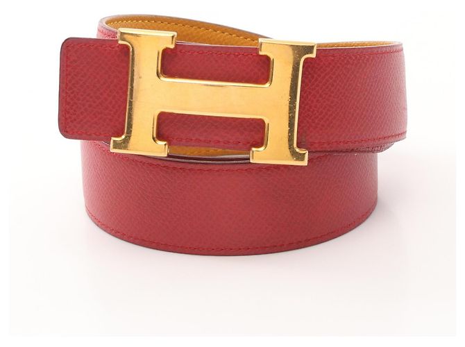 Ceinture Hermès Constance en cuir Epsom Rouge Jaune - vue 6