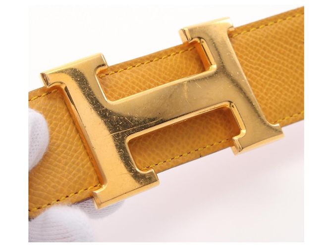 Ceinture Hermès Constance en cuir Epsom Rouge Jaune - vue 8