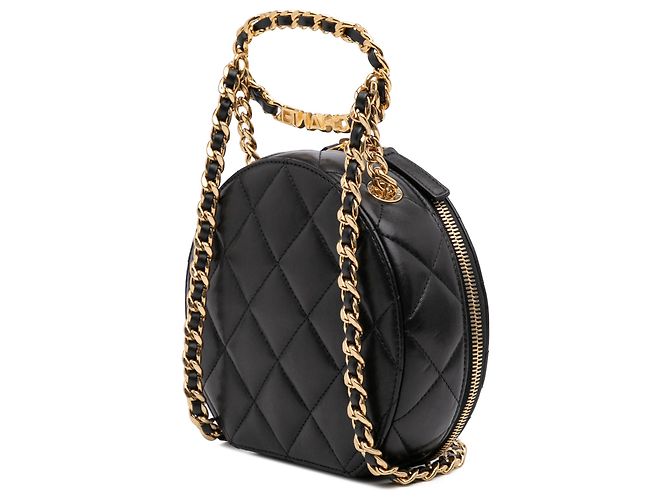 Clutch rotonda con catena e logo ovale in pelle di agnello trapuntata nera Chanel Nero - vista 2
