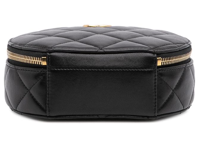 Clutch rotonda con catena e logo ovale in pelle di agnello trapuntata nera Chanel Nero - vista 3