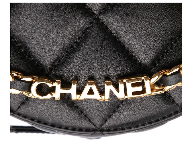 Clutch rotonda con catena e logo ovale in pelle di agnello trapuntata nera Chanel Nero - vista 8