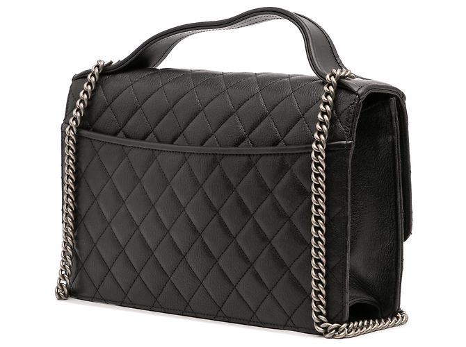 Chanel Nero Medio Trapuntato in Pelle di Capra CC Università Flap - vista 2