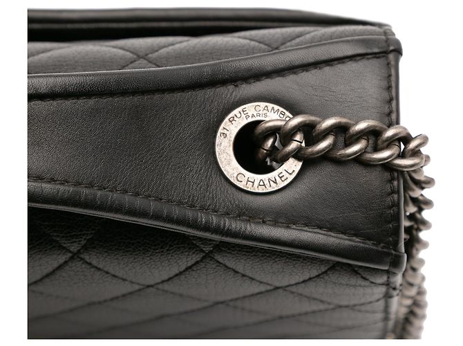 Chanel Nero Medio Trapuntato in Pelle di Capra CC Università Flap - vista 9