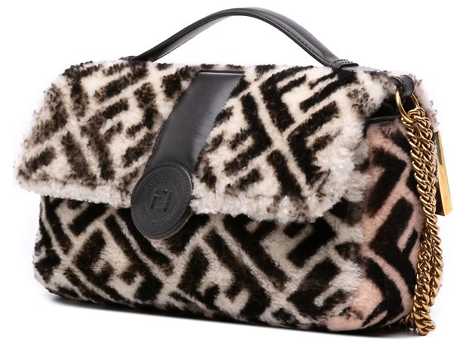 Borsa Fendi Brown Zucca in shearling Double F Marrone Beige - vista 2
