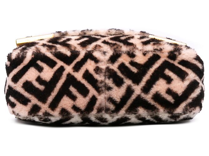 Borsa Fendi Brown Zucca in shearling Double F Marrone Beige - vista 3