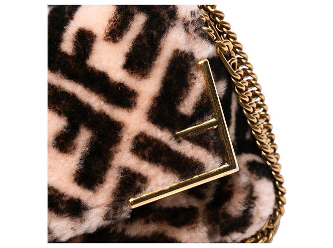 Borsa Fendi Brown Zucca in shearling Double F Marrone Beige - vista 9