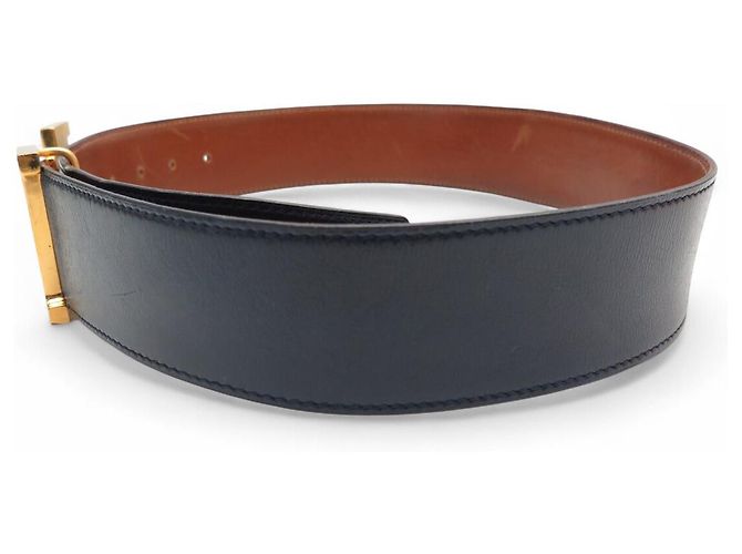 Hermès VINTAGE HERMES GÜRTEL H-SCHNALLE CONSTANCE XL 75 BLAUES BOXLEDER - Ansicht 2