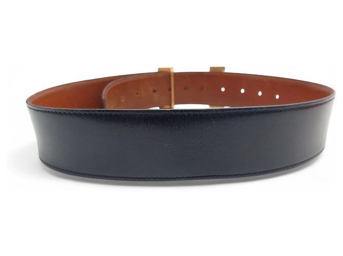 Hermès VINTAGE HERMES GÜRTEL H-SCHNALLE CONSTANCE XL 75 BLAUES BOXLEDER - Ansicht 3