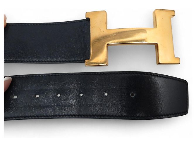 Hermès VINTAGE HERMES GÜRTEL H-SCHNALLE CONSTANCE XL 75 BLAUES BOXLEDER - Ansicht 5