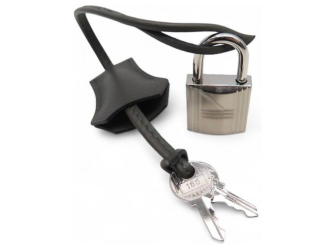 Hermès NEW HERMES EPSOM LEATHER ZIPPER PULL WITH BELL IN ETCH + SILVER PADLOCK Grey - view 2