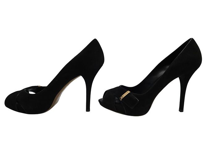 LOUIS VUITTON PASSY OPEN TOE PUMPS 38 SCHWARZEN SUEDEN + BOX - Ansicht 2