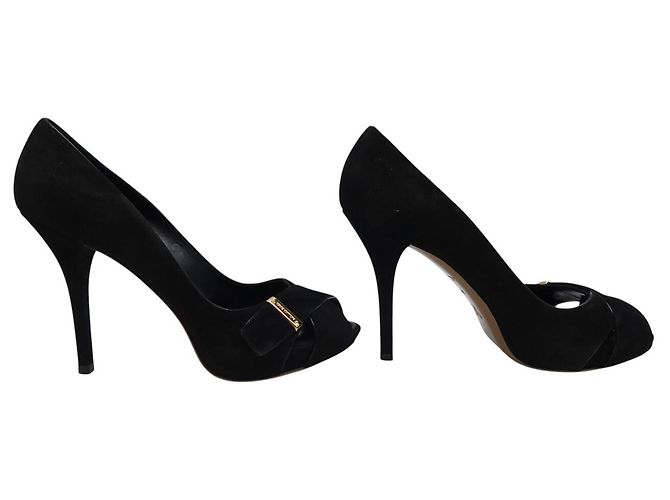 LOUIS VUITTON PASSY OPEN TOE PUMPS 38 SCHWARZEN SUEDEN + BOX - Ansicht 3