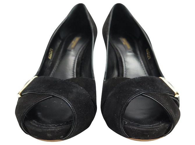 LOUIS VUITTON PASSY OPEN TOE PUMPS 38 SCHWARZEN SUEDEN + BOX - Ansicht 4