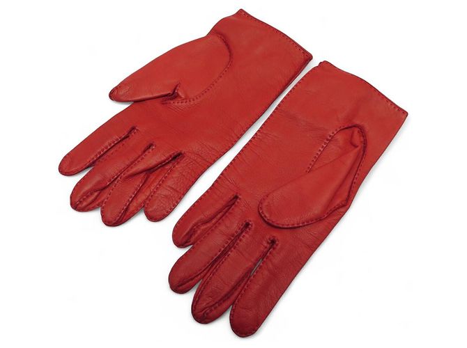 Hermès HERMES CLOU DE SELLE T6 ROTE LEDERHANDSCHUHE - Ansicht 2
