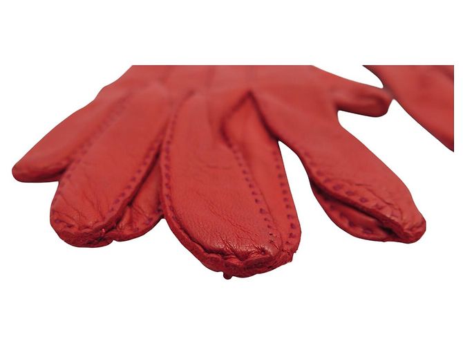 Hermès HERMES CLOU DE SELLE T6 ROTE LEDERHANDSCHUHE - Ansicht 4