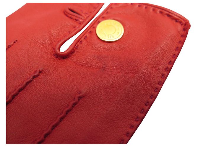 Hermès HERMES CLOU DE SELLE T6 ROTE LEDERHANDSCHUHE - Ansicht 7