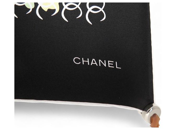 NEUER CHANEL CAMELIA LOGO CC CAMBON 90 SEIDENTWILL SCHAL Schwarz - Ansicht 6