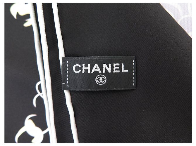 NEUER CHANEL CAMELIA LOGO CC CAMBON 90 SEIDENTWILL SCHAL Schwarz - Ansicht 8