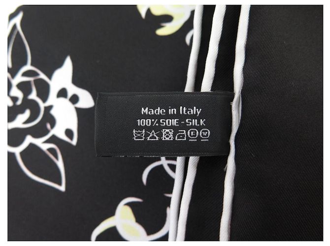 NEUER CHANEL CAMELIA LOGO CC CAMBON 90 SEIDENTWILL SCHAL Schwarz - Ansicht 9