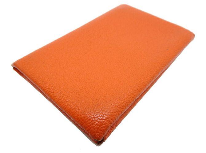 Monedero Calvi de Hermès en cuero de cabra naranja - vista 3