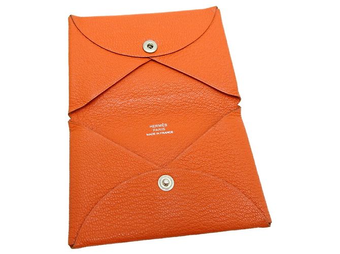 Monedero Calvi de Hermès en cuero de cabra naranja - vista 5