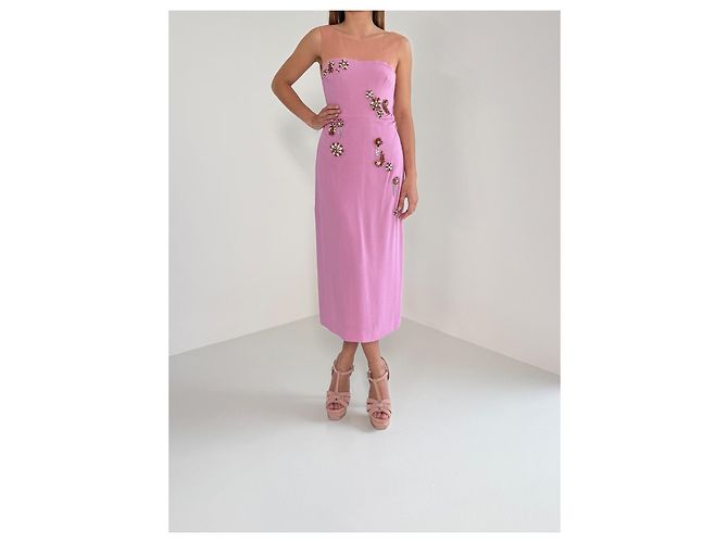 Dries Van Noten Verziertes ärmelloses Midikleid Rosa Beige Pink - Ansicht 2